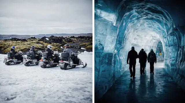 From Gullfoss: Langjökull Ice Cave and Snowmobile Tour